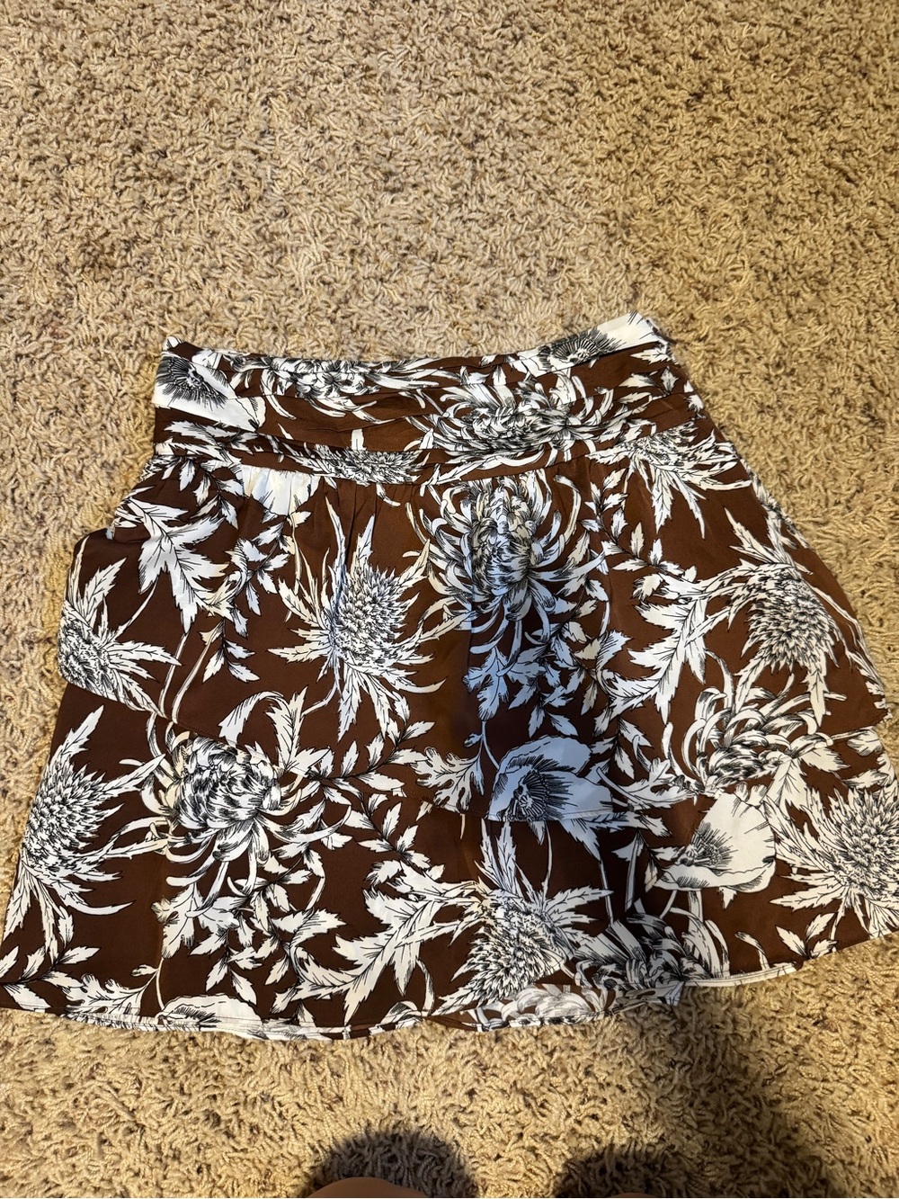 Express Brown & White Floral Skater Skirt